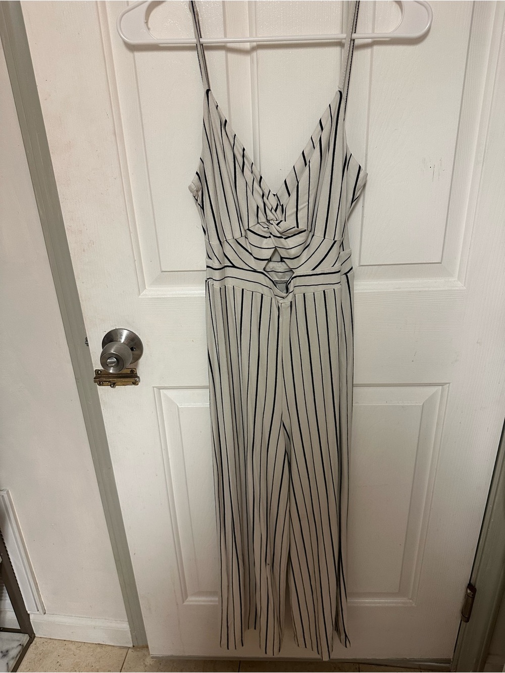 Bershka Striped Cream and Black Wide-Leg Jumpsuit